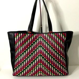 Oversized Multi Colored Tribal Woven Pattern Soft Faux Leather Tote